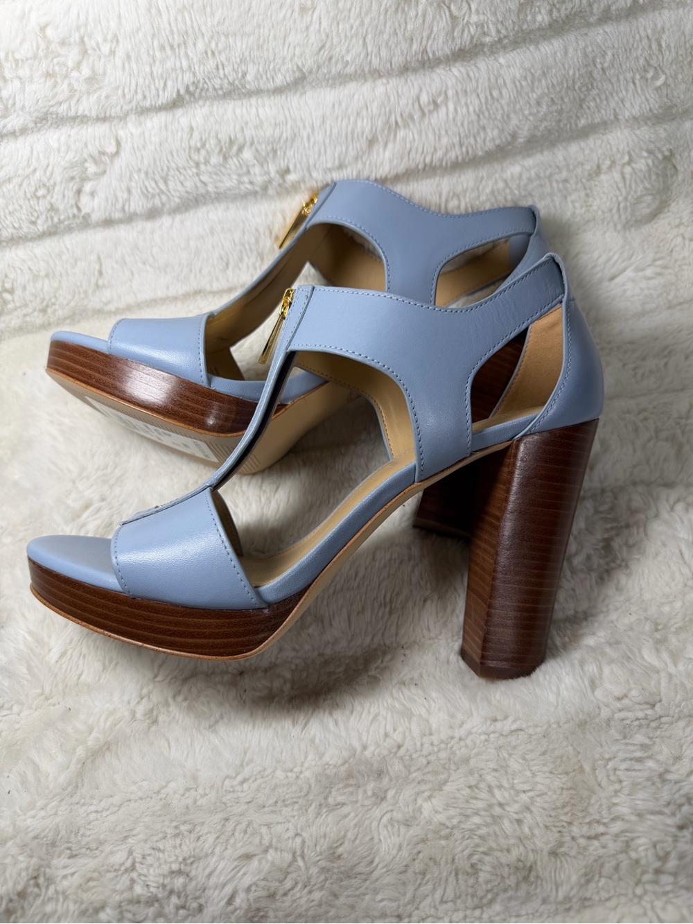 Michael Kors BERKLEY Mid Sandals Platform Heels Light Blue  Leather Zip Size 8 M